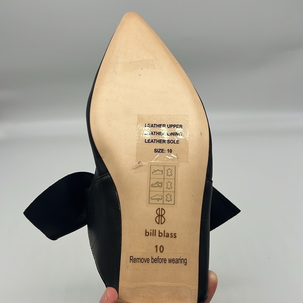 Bill Blass - Sabrina Black Leather Pointed Toe Bow Slip On Lightweight Flats 10 - Picture 15 of 15